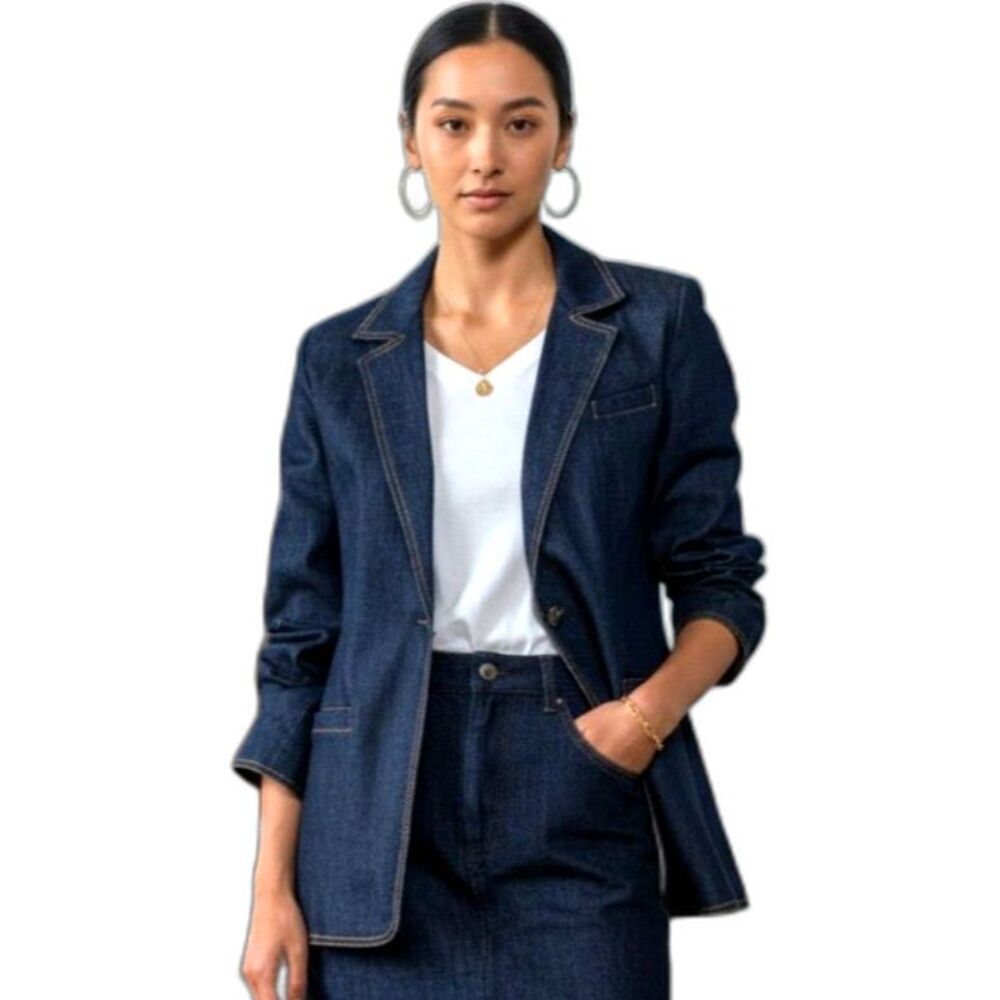 Urban Daisy Stitch Trim Denim‎ Blazer